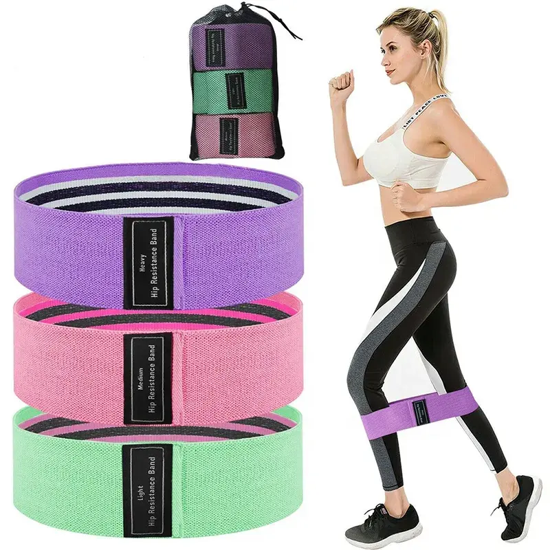 Set gelang elastis olahraga warna polos, set ikat pinggang elastis kebugaran dengan lingkaran, tali resistensi olahraga warna kustom untuk wanita