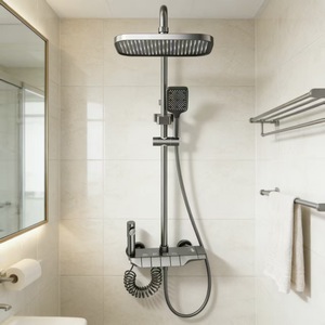 Système de douche complet moderne gris bronze en laiton avec clavier <span class=keywords><strong>piano</strong></span> <span class=keywords><strong>et</strong></span> affichage LED de la température - Product Image 3