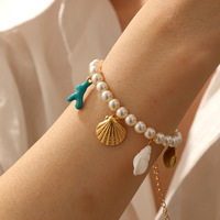 Bracelet vintage en acier inoxydable pour femmes, avec pendentif en forme de coquille de tortue corail et perles d'imitation, bijoux pour filles