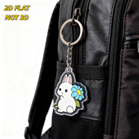Porte-clés en acrylique Lapin Blanc Mignon avec Fleur Bleue, Pendentif Découpé Transparent et Chaîne Métallique, Accessoire Doux de Printemps
