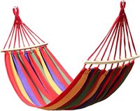 Offre Spéciale en Pologne Hamac en coton à rayures rouges avec barre en bois d'une capacité de 265lb pour la plage, la cour, le patio, le porche, l'intérieur et l'extérieur.