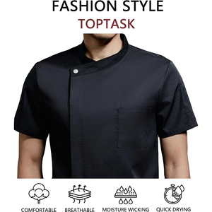 Professionelle Schwarze Koch-Tunika für Herren mit Kurzen Ärmeln und Asymmetrischem Verschluss, Kochuniform aus 100% Baumwolle mit Cartoon-Print, Weich - Product Image 2