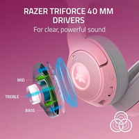 سماعة رأس لاسلكية Razer Kraken Kitty V2 مع إضاءة RGB وغطاء للأذنين بتقنية Chroma RGB، مشغلات صوت 5.2-40 مم، ميكروفونات لإلغاء الضوضاء