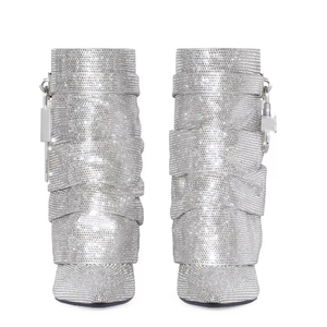 Botines cortos de tacón alto y fino para mujer con diamantes, botines de tobillo con cierre de tiburón para niña, zapatos con parte superior plisada superpuesta - Product Image 3