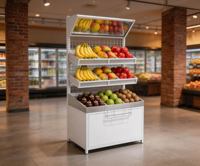 Groentenrek met spiegel en 3-laags demontabel systeem, ideaal voor de presentatie van supermarktproducten