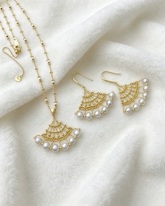 Ensemble de bijoux Lerca en or massif 18 carats, dentelle tissée, perle naturelle <span class=keywords><strong>Madama</strong></span>, bijoux fins AU750, vente en gros - Product Image 1