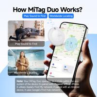 MiLi Mitag Duo IP67 Étanche pour Localisateur GPS Find My pour Chien, Clé, Bagage, Valise, Sac, Portefeuille - Système Double iOS & Android Air Tag