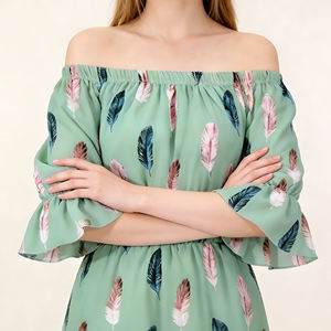 Robe mi-longue élégante à manches bouffantes à imprimé plumes tendance 2026, robe trapèze décontractée/de travail pour femme, toutes tailles - Product Image 5