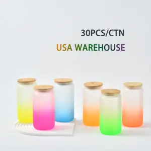 US Warehouse Frosted Gradient 6 Color 16oz 20oz Mason Jar Sublimation Glass Beer Can With Bamboo Lids And Plastic Straws