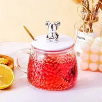Tasse à café en verre style chinois avec poignée et couvercle, transparente et électroplaquée, pour le petit-déjeuner, le café, le thé et l'eau