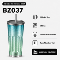 Gobelet isotherme à double paroi en titane pur de 17 oz avec couvercle à paille, isolation thermique de 12 à 24 heures, forme conique, gobelet de voyage personnalisé