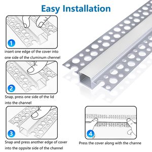 Profilé en aluminium 6063 pour <span class=keywords><strong>bande</strong></span> LED décorative d'intérieur, utilisation pour cloisons sèches et plâtre, série 6000, argent/noir/blanc - Product Image 3