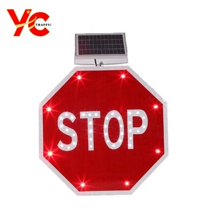 Señal led de parada en forma de octagonal, señal de carretera de tráfico de aluminio con energía solar - Product Image 1