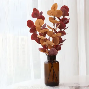 JSS220517-13 PE material red wine autumn single long eucalyptus leaves stems artificial for decoration