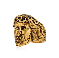Bague Homme Tendance en Acier Inoxydable Noir Style Cool avec Portrait Tridimensionnel de Jésus Dieu Éternel