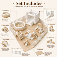 Ensemble de jeu modulaire pour enfants, beige neutre, avec piscine à balles, toboggan, structure d'escalade, château gonflable et clôture de sécurité, équipement de terrain de jeu