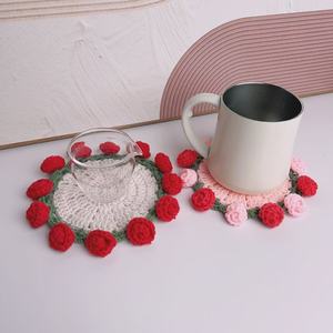 Handmade Crocheted Rose Coasters Round Off White PP <b>Material</b> Creative Gift For Cups - Product Image 4
