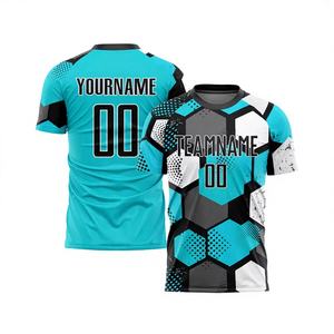 เสื้อฟุตบอลแขนสั้นสีฟ้าอ่อนและน้ำเงินกรมท่าแบบซับลิเมชั่นระบายอากาศได้ดี แฟชั่นชุดกีฬาสำหรับทีมสโมสร - Product Image 1