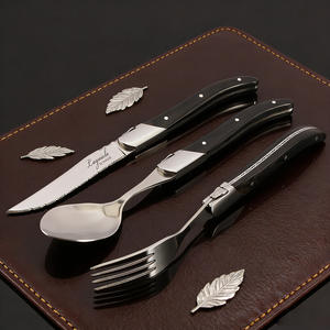 Ensemble de <span class=keywords><strong>couverts</strong></span> de luxe 3 pièces en acier inoxydable à faible MOQ, couteau à steak <span class=keywords><strong>Laguiole</strong></span>, cuillère et fourchette avec manche en bois noir - Product Image 5