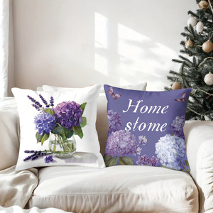 Bantal hias bunga hydrangea menghiasi ruang tamu yang nyaman dengan kaus kaki Natal dan tanduk rusa yang meriah. - Product Image 3