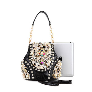 Diamond Crocodile Pattern Beaded Crossbody Mini <strong>Rucksack</strong> Bagpack <strong>Handbag</strong> Bucket <strong>Leather</strong> Outdoor Bag Women's Backpacks - Product Image 2
