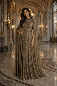 فستان سهرة فاخر بأكمام طويلة مزين بالخرز على شكل حورية البحر مع كريستال وزهور لحفلات السهرة - Product Image 3