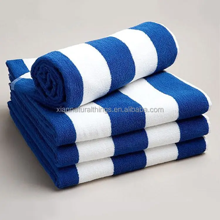 High Quality Custom Woven Beach Towels 100% Cotton Blue White Stripes Towel Superdry Sport Towel