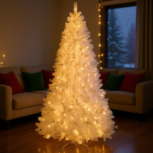 Sapin de Noël blanc de 2,4 m avec 670 lumières LED chaudes, 2008 branches, décoration intérieure, base autoportante, en plastique - Product Image 2
