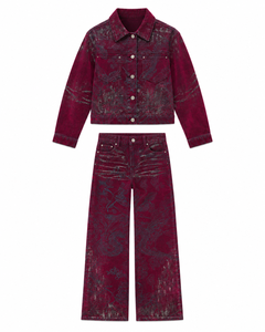 Ensemble veste courte et pantalon large imprimé Paisley bordeaux - Product Image 4