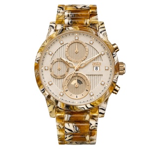 Asta Montre Quartz <span class=keywords><strong>Femme</strong></span> Acétate Chrono Rond Ambre Rayé Triple Cadran 30M Étanche Bureau Business Low MOQ - Product Image 3