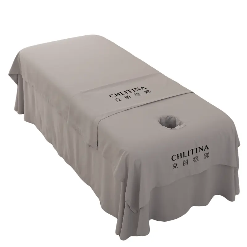 gray Massage Table Sheet Set Soft Cotton Facial Bed Cover Includes Flat Sheets dust cover and bedskirt