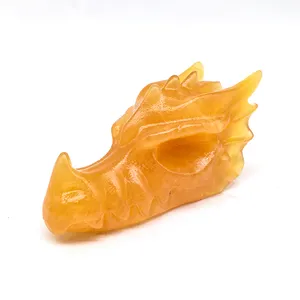 Offre Spéciale poli 7cm cristal orange calcite tête de dragon cristal artisanat miel calcite dragon crânes tête pour la guérison