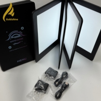 Menu lumineux LED rechargeable à 4 pages et 8 côtés, en cuir PU personnalisé, éclairage lumineux, menu de boissons
