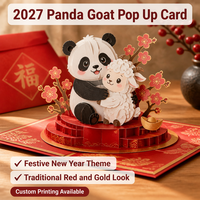 Tarjeta de Felicitación con Logotipo Personalizado, Diseño 3D Pop-up de Panda y Cabra para el Año Nuevo Chino 2027, en Rojo y Dorado, Elegante y Multicapa