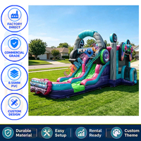 Château gonflable commercial personnalisé avec toboggan aquatique et piscine, en PVC marbré, pour fêtes aquatiques