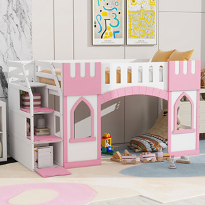 Lit mezzanine rose en forme de château avec rangement pour chambre d'enfant - Product Image 2