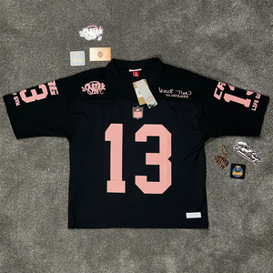 חולצת כדורגל וינטג' לגברים, בגזרה גדולה, רשת, עם כתפיים שמוטות, בסגנון רחוב, עם הדפס גרפי, ליום המשחק - Product Image 2