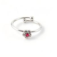 Cincin Bunga Mawar Stainless Steel Grosir, Berhiaskan Rhinestone Merah, Dapat Diatur, Warna Emas Perak, Stok Tersedia, Perhiasan Fashion