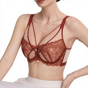 Soutien-gorge en dentelle style français à oreilles de lapin pour femme, respirant, ultra-fin, en nylon, avec rembourrage supérieur, effet push-up, orné de cristaux, pour poitrine généreuse - Product Image 1