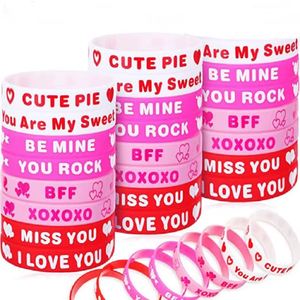 Valentine's Day Pink Silicone Love <b>Bracelet</b> Wristband Fashion Alphabet Letter Print for <b>Couples</b> Promotional Wristbands - Product Image 4