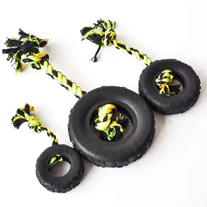 Hot Sale Teeth Cleaning Interactive Tyre Ball Natural Rubber Cotton Rope Pet Dog Chew Tire Toy