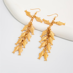 Orecchini pendenti Vintage a catena lunga in metallo a forma di <span class=keywords><strong>pesce</strong></span> per donna alla moda da donna orecchini con nappine e nappe accessori per gioielli di moda - Product Image 5