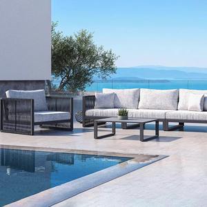 Conjunto de Sofás para Patio Exterior, de Aluminio y Ratán, en Forma de L, Contemporáneo, Resistente al Agua, para Balcón o Terraza - Product Image 3