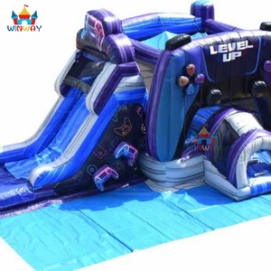 Château gonflable de jeux vidéo personnalisable avec toboggan aquatique pour enfants, avec piscine et prix pour les fêtes - Product Image 5