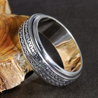Bague de doigt rotative en argent véritable 925 pour homme, motif géométrique gravé sur deux rangées, bague de mariage antique, design original