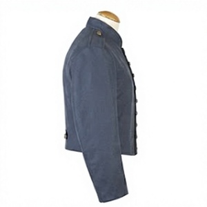 Veste d'extérieur vintage pour homme 100 % laine bleu foncé, simple boutonnage, col montant, uniforme d'hiver - Product Image 5