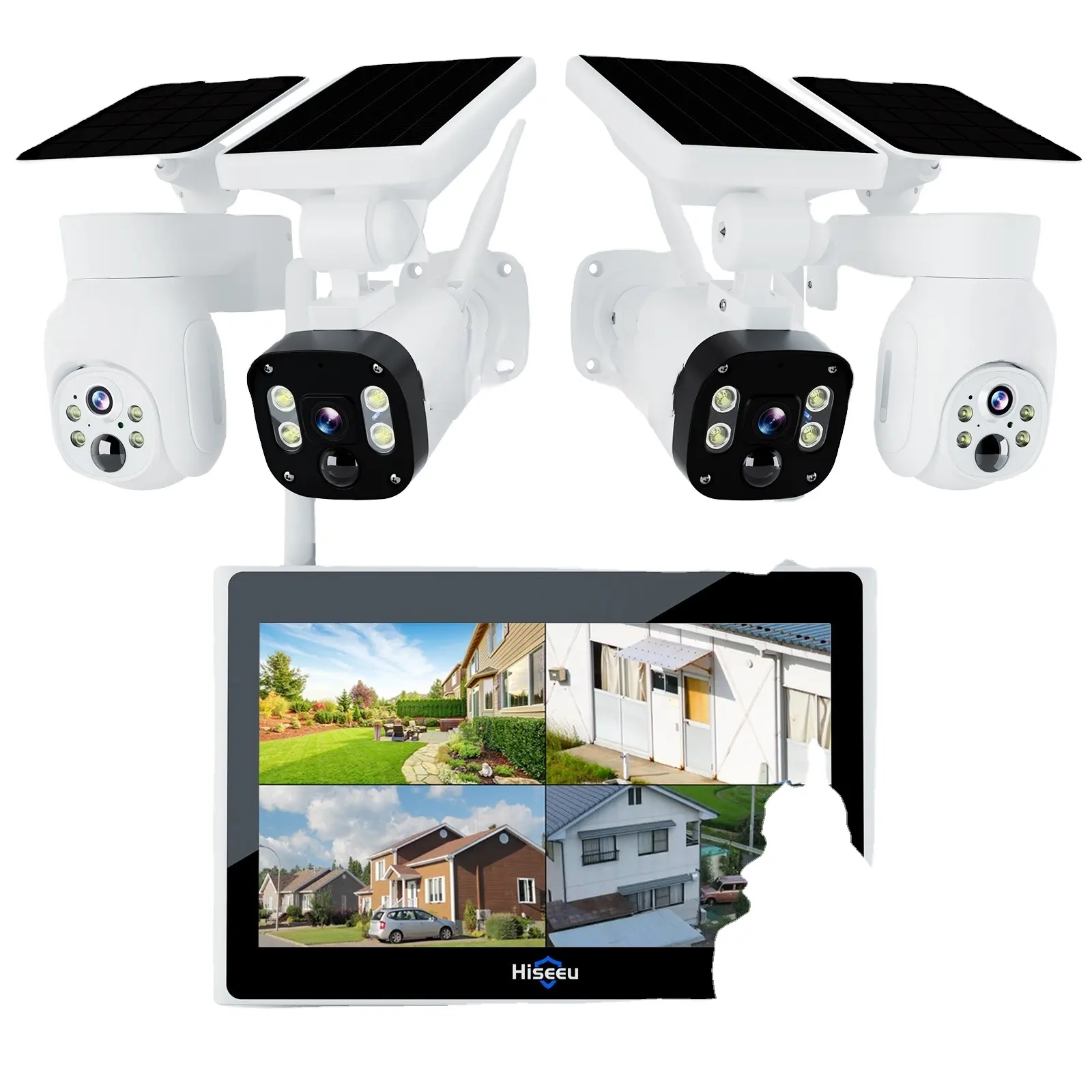 Nuove idee di prodotto 2023 10lin LCD monitoraggio 4MP telecamera Dome Kit Wireless Wifi Cctv sistema di telecamere di sicurezza solare Ptz H.265