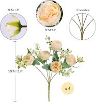 Fleurs artificielles de pivoine champagne, fleurs de pivoine en soie, bouquets pour mariage, centre de table, arrangement floral