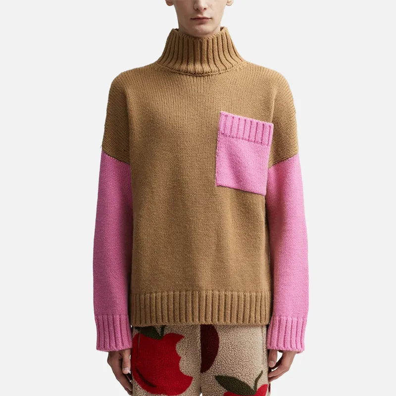 LOGOTIPO personalizado OEM Otoño Invierno Color personalizado Jacquard algodón lana prendas de punto cuello tortuga suéter hombres