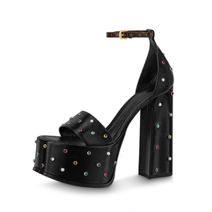 Tùy Chỉnh Phụ Nữ Dày Nền Tảng Gót Vuông Mở <span class=keywords><strong>Toe</strong></span> Cao <span class=keywords><strong>Chunky</strong></span> Gót Dép Đầy Màu Sắc Kim Cương Mùa Hè Màu Đen Nữ Giày - Product Image 1